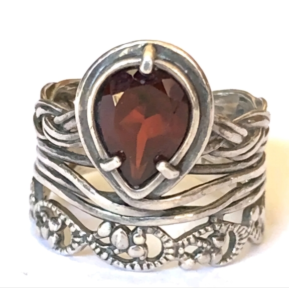PZ israel Sterling silver red Garnet layered look ring size 10 fine jewe… - Picture 1 of 7